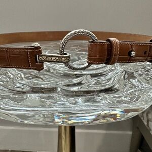 Brighton Brown Leather Belt, Silver Tone Buckle, Size L